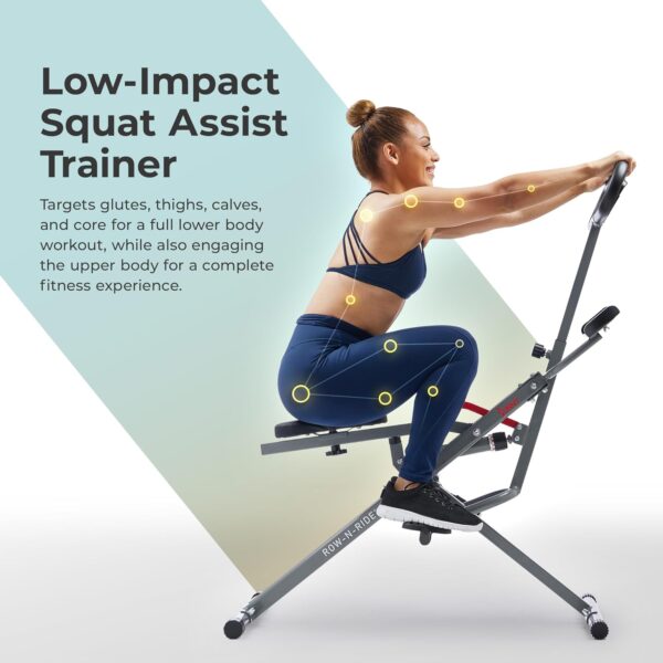 71SLGjgayCL._AC_SL1500_.jpg Sunny Health & Fitness Row-N-Ride PRO, Full Body Combo Squat Machine w/Optional Resistance Band, Easy Setup Ab Workout Exercise Equipment for Home, Whole Body Cardio, Optional SunnyFit App Connection
