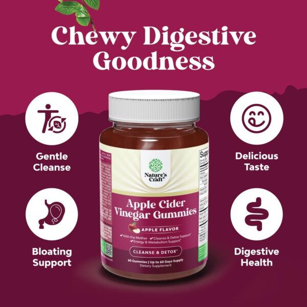 Apple Cider Vinegar Gummies for Weight Loss - Cleanse & Detox Gummies for Gut Health, Bloating & Energy Support - ACV Chews with B12 Vitamin, B6 & Pomegranate for Better Metabolism - 60 Count