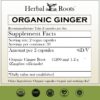Herbal Roots Ginger Supplement | Organic Ginger Root Capsules | 1,200 mg of Pure Ginger Powder per Serving | 60 Vegan Capsules
