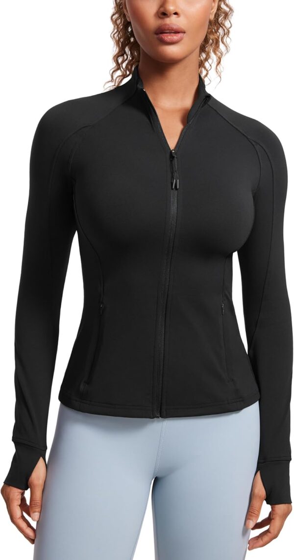 CRZ YOGA Butterluxe Womens Full Zip Workout Jackets Slim Fit Track Athletic Tops with Thumb Holes