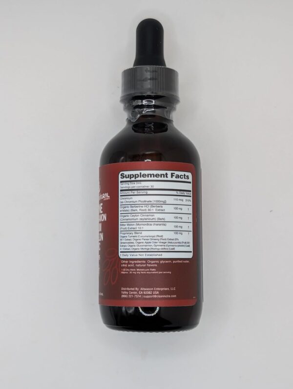 Organic Ceylon Cinnamon Berberine Liquid Drops Supplement with Bitter Melon Extract, Glucomannan, Gymnema, Chromium, Turmeric, Organic Panax Ginseng, Apple Cider Vinegar, Moringa Powder Vegetarian