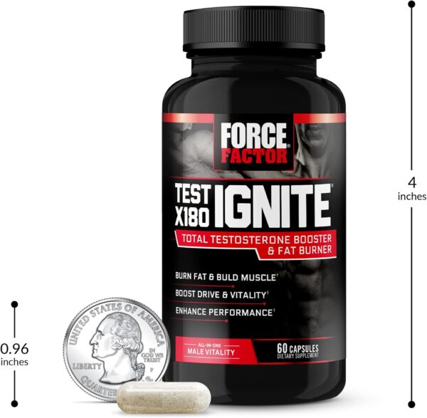 FORCE FACTOR Test X180 Ignite, Testosterone Booster & Fat Burner for Men, Testosterone Supplement to Burn Fat, Build Muscle, Increase Energy, and Boost Vitality and Performance, 60 Count (Pack of 2)