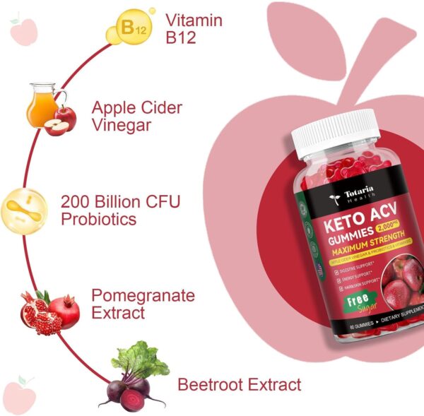 2 Pack Keto ACV Gummies - 4000mg Apple Cider Vinegar Gummies Sugar-Free with Probiotics, B12, Keto Supplements for Women & Men 240 Gummies