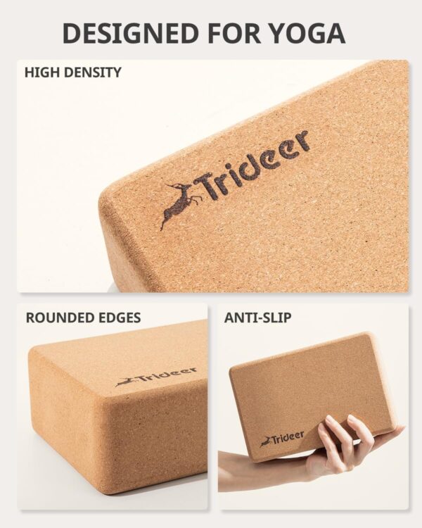 Trideer Cork Yoga Blocks, 2 Pack Natural Cork Blocks, High Density with Non Slip Surface, Eco-Friendly Accessories and Ideal for Yoga, Pilates, Stretching