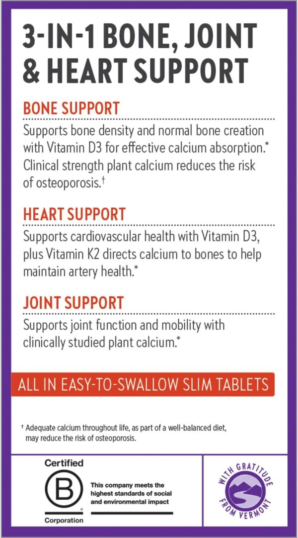 New Chapter Calcium Supplement - Bone Strength Organic Calcium with Magnesium, Vitamin D3+K2, 70+ Trace Minerals for Bone Health, Gluten Free, Easy to Swallow Slim Tablets - 180 Count
