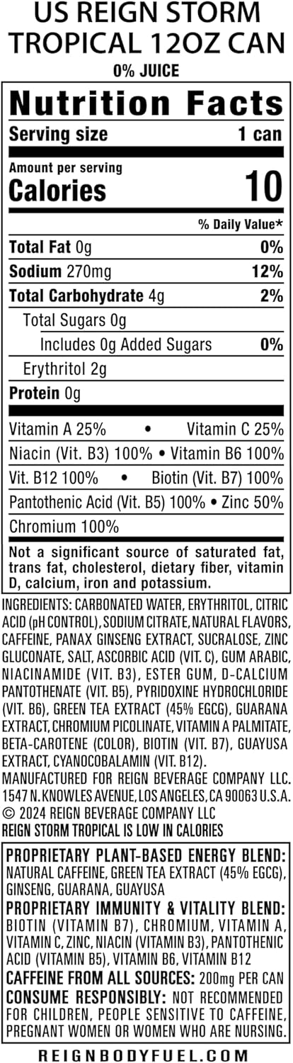 REIGN Storm, Tropical, Fitness & Wellness Energy Drink, 12 Fl Oz (Pack of 12)