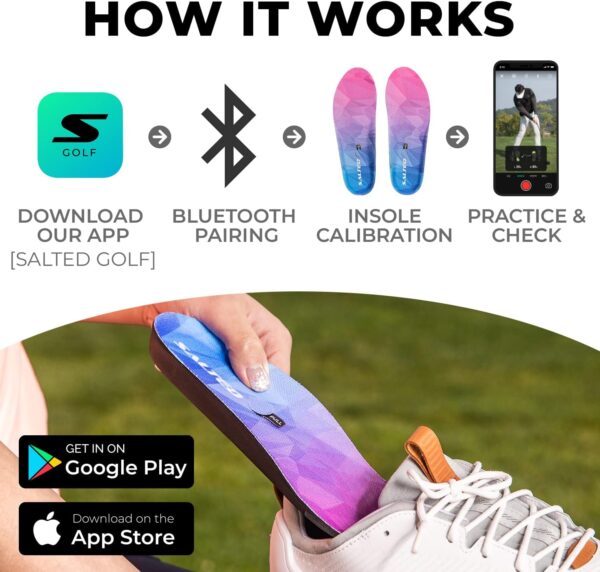 SALTED Smart Insole with Motion Sensor - Golf Swing Posture Analysis Trainer - Track Weight Shift for Improves Distance - Connects Phones & Tablet PCs via Bluetooth - iOS/Android App