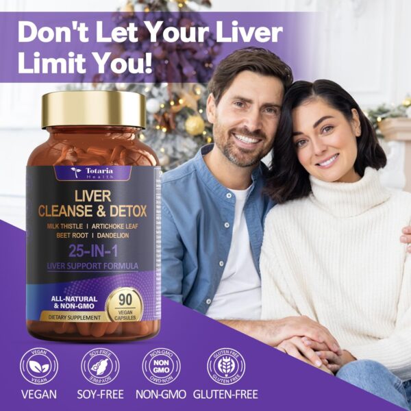 Liver Cleanse Detox & Repair 25-in-1 with Milk Thistle,Dandelion Root,Beetroot, Artichoke Extract for Liver Health Herb Liver Support Supplement Vitamins Zinc, Choline 90 Vegan Capsules