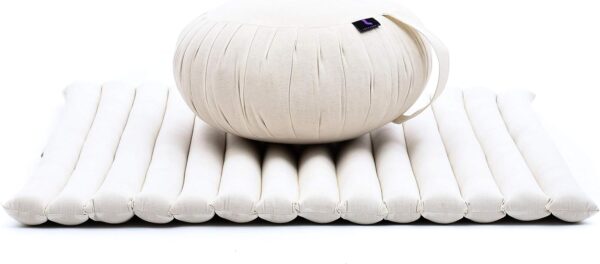 Leewadee Meditation Cushion Set – 1 Round Zafu Meditation Pillow and 1 Square Roll-Up Zabuton Meditation Mat, Pillows Bundle Filled with Kapok