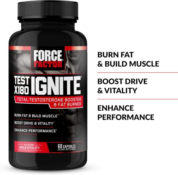 FORCE FACTOR Test X180 Ignite, Testosterone Booster & Fat Burner for Men, Testosterone Supplement to Burn Fat, Build Muscle, Increase Energy, and Boost Vitality and Performance, 60 Count (Pack of 2)