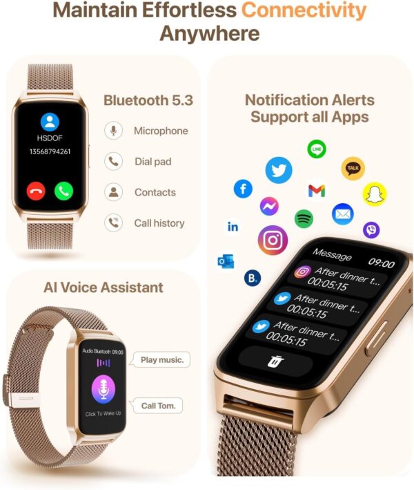 Smart Watch Health Fitness Tracker with 24/7 Heart Rate, Blood Oxygen Sleep Monitor, 110+ Sports Modes, Step Calorie Counter Pedometer IP68 Waterproof (Gold, 1.57)