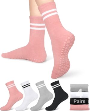 YSense Thin Pilates Grip Socks for Women Non Slip, Yoga Barre Socks Grippy Socks for Pilates, Dance, Ballet, Barre, Hospital