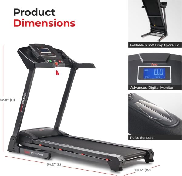 Sunny Health & Fitness Premium Foldable Treadmill for Home, Running or Walking with Auto Incline, Shock Absorption, Digital Display, Optional 20” Running Deck, Free SunnyFit App Bluetooth Connection