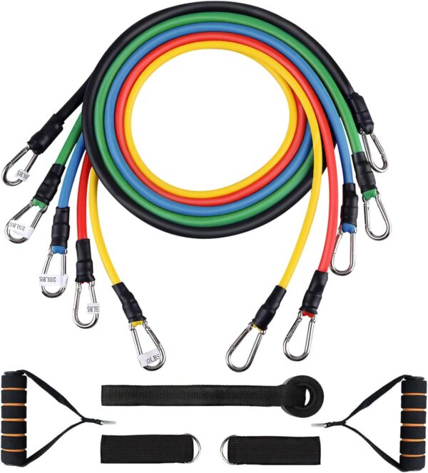 Resistance Bands Set (12pcs), Workout Bands with Handles, Door Anchor, Ankle Straps and Carry Bag, Exercise Bands for Shape Body and Home Workouts