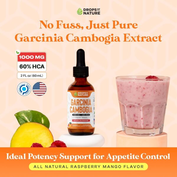 Garcinia Cambogia - Appetite Suppressant for Weight Loss - Stronger Than Pills & Capsules (60% HCA) 4X Ultra Concentrated Liquid Supplement - Carb Blocker - 2 fl. oz. Natural Raspberry Mango