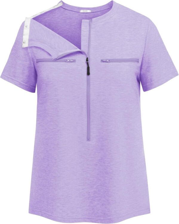 Deyeek Chemo Shirts for Port Access Women 2 Side Snap Shoulder Surgery Shirts Rotator Cuff Dialysis Recovery Shirts