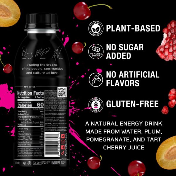 Pure Fuel Healthy Energy Drinks Cherry Bomb - Sports Drinks - Plant Based - 180mg Natural Caffeine - 12pk x 16.9 fl oz