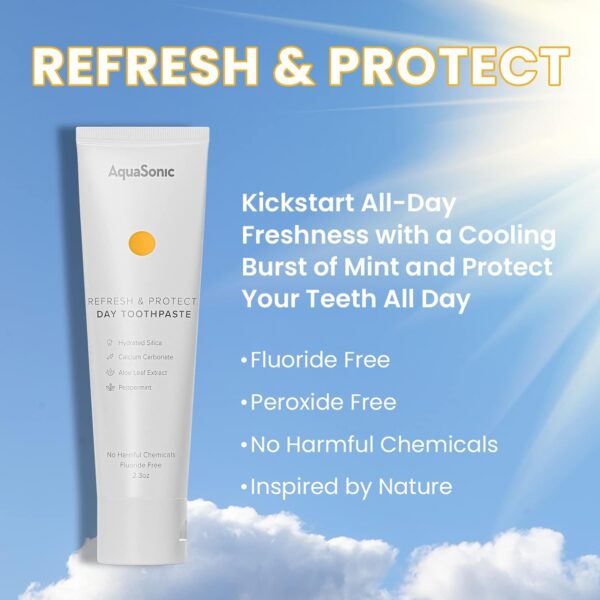 AquaSonic Complete Care Toothpaste - Refresh & Protect Day Toothpaste - Repair & Whiten Night Toothpaste - Flouride Free Natural - Anticavity Antiplaque Reharden Strengthen Whiten Detoxify
