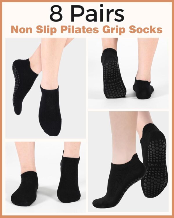 8 Pairs Non Slip Pilates Socks with Grips for Women Bulk Yoga Anti Skid Athletic Socks for Barre Ballet Hospital