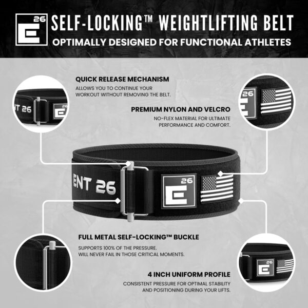 Self-Locking Weight Lifting Belt - Premium Weightlifting Belt for Serious Functional Fitness, Weight Lifting, and Olympic Lifting Athletes - Lifting Support for Men and Women - Deadlift Training Belt
