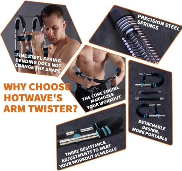 HOTWAVE Twister Arm Exerciser,Adjustable Spring Workout Bar, Forearm Triceps Chest Enhanced Exercise Strengthener,Portable Home Fitness Equipment