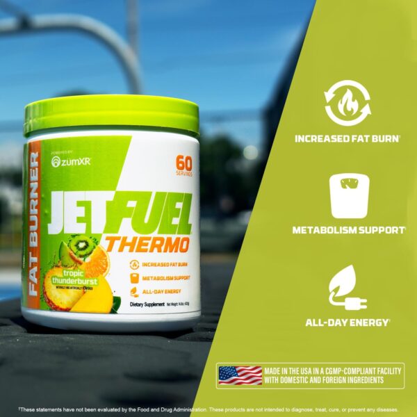 GAT SPORT JetFuel Tropic Thunderburst Thermo Powder for Fat Burning, ZumXR Caffeine, Carnitine, Theanine, for Men & Women, 60 Servings