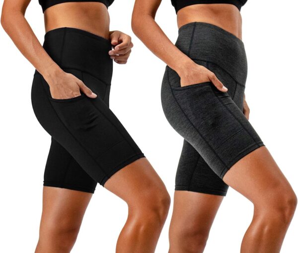 DEVOPS Women's 2-Pack High Waist Workout Yoga Running Exercise Shorts with Side Pockets