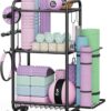 Weight Rack for Home Gym, All in One Yoga Mat Storage Rack, Workout Equipment Storage with Wheels and Hooks for Dumbbells Kettlebells Foam Rollers, Powder Coated Finish Steel