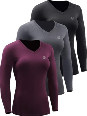 NELEUS Women's 3 Pack Compression Shirts Long Sleeve Yoga Athletic Running T Shirt