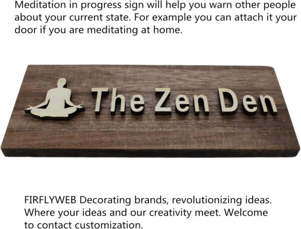 The Zen Den signs Room Decor Meditation in Progress Wall Hanging Sign,Inspirational Wooden Door Plaque for Yoga Studio Bedroom Decoration (Brown)
