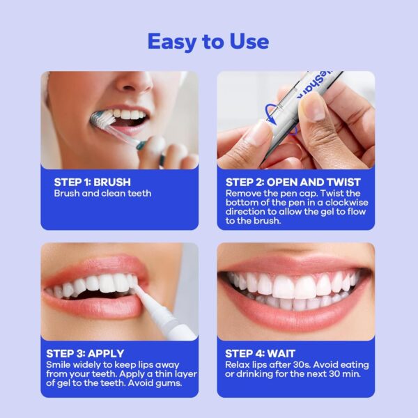 Teeth Whitening Pen (4 Count), No Sensitivity Teeth Whitening Gel, Effective Teeth Whitener, Travel-Friendly Tooth Whitening Pen, Carbamide Peroxide Tooth Bleaching Gel for Adults