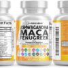 Clean Nutraceuticals Ashwagandha Maca Root Fenugreek Supplement with Tongkat Ali Ginseng - Assists with Stress, Mood & Thyroid - Ashwagandha Capsules Fenugreek Caps - 1 Pack