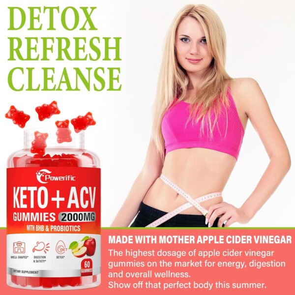 Apple Cider Vinegar Keto ACV Gummies with Mother, Max Strength Advanced 2000mg with Probiotics & Vitamin B12, for Digestion, Metabolism, Cleanse & Detox Diet, 60 Count