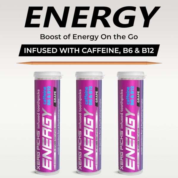 Xero Picks Energy Infused Flavored Toothpicks with Caffeine, B12 and B6-60 Picks (3 Pack) (Grape)