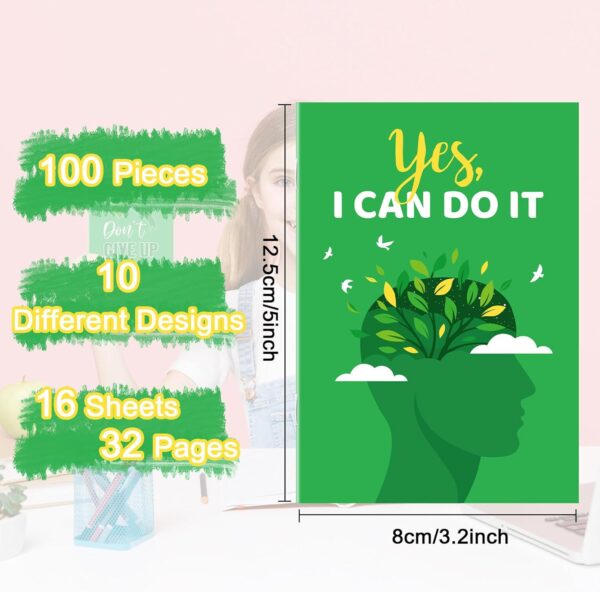 100 Pcs Mini Mental Health Notepads Small Memo Pad Notepads Bulk Mental Health Awareness Green Ribbon Pocket Notebooks, 10 Styles