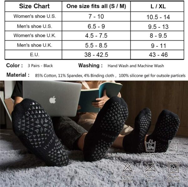 Hylaea Unisex Non Slip Socks with Grip for Yoga, Hospital, Pilates, Barre | Ankle, Cushioned