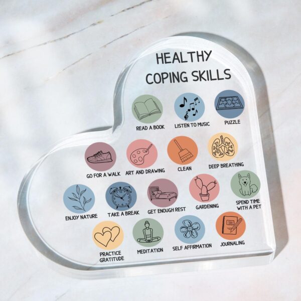Therapy Office Decor, Anxiety Healthy Coping Skills Mental Health Decorations for Social Worker Classroom School Counseling Therapist Supplies Educational Acrylic Heart Art Decor