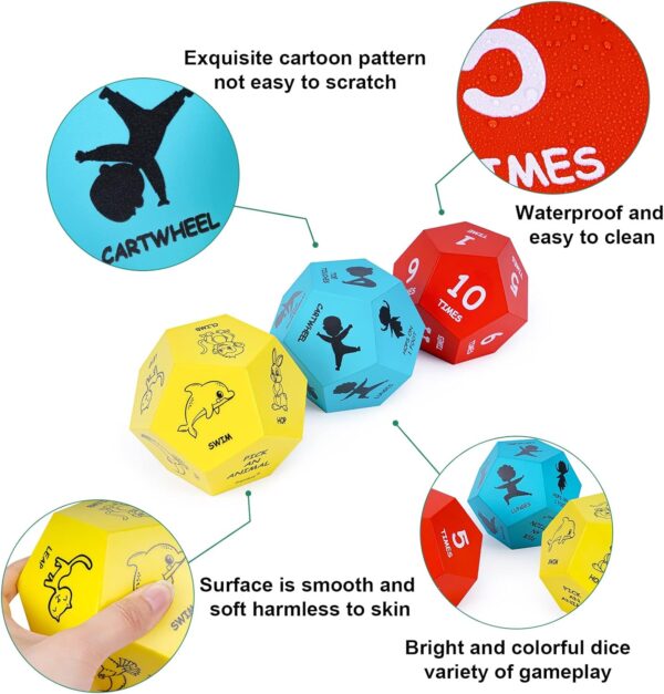 Exercise Dice for Kids,12-Sided Giant Foam Dice for Indoor and Outdoor Use, Kids Exercise Equipment for Classroom and Physical Education Learning, Dice Games, Yoga Dice for Preschool Games