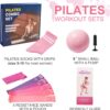 Pilates Ball Resistance Bands Pilates Socks Sets, Loop Exercise Bands 5 Levels, Small Pilates Ball 9 Inch, Non Slip Socks Grips Yoga Kit for Home Workouts