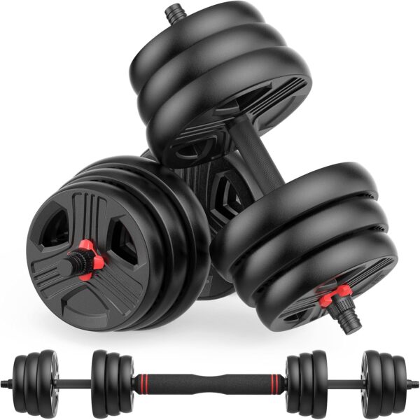 Adjustable Dumbbells Set, 20/30/40/55/60/70/80/90lbs Free Weight Set with Connector, 2 or 3 in 1 Dumbbells Set Used as Barbell, Kettlebells, Fitness Exercises for Home Gym Suitable Men/Women