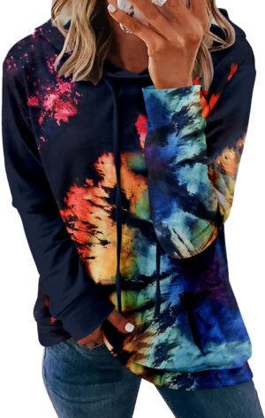 MODARANI Womens Pullover Hoodie Sweatshirts Casual Tunic Tops Kangaroo Pocket Shirts Tie Dye&Floral Print