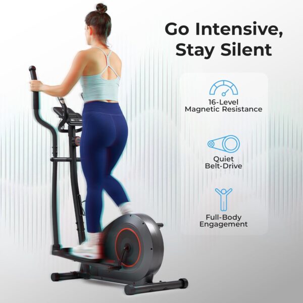 Sunny Health & Fitness 2-in-1 Smart Upright Elliptical Full-Body Exerciser w/Pulse Sensors, Home Cross-Training Cardio Workout Machine, Free SunnyFit App Bluetooth Link, Optional Long Stride Length