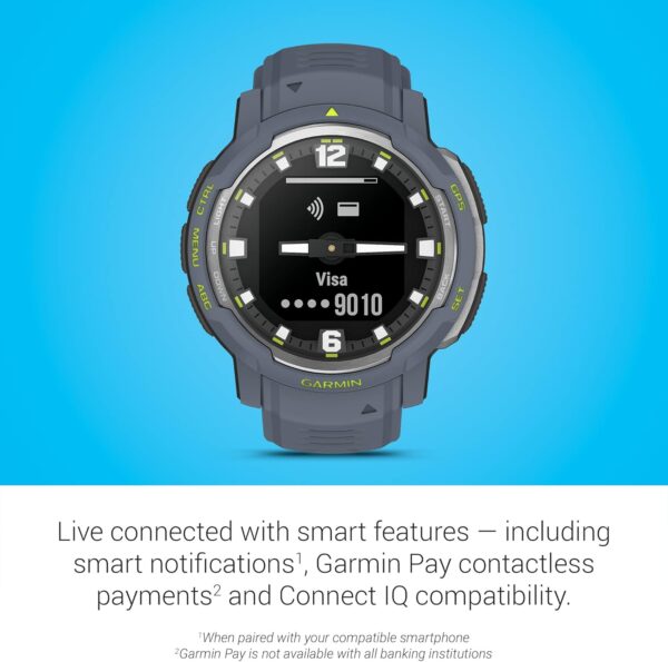 Garmin Instinct Crossover, Rugged Hybrid Smartwatch, Analog Hands and Digital Display, Blue Granite