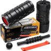 5 in1 Foam Roller Set, Trigger Point Foam Rollers, Massage Roller Stick, Massage Ball, Resistance Band for Deep Muscle Massage Pilates Yoga,Fitness Exercise for Whole Body (Black-Red)