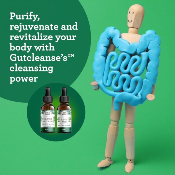 GuruNanda Gutcleanse 2-Step Kit - Dietary Supplement to Help with Digestion - Blend of Fulvic Acid, Wormwood, Clove & Neem Extract, 2x1 FlOz