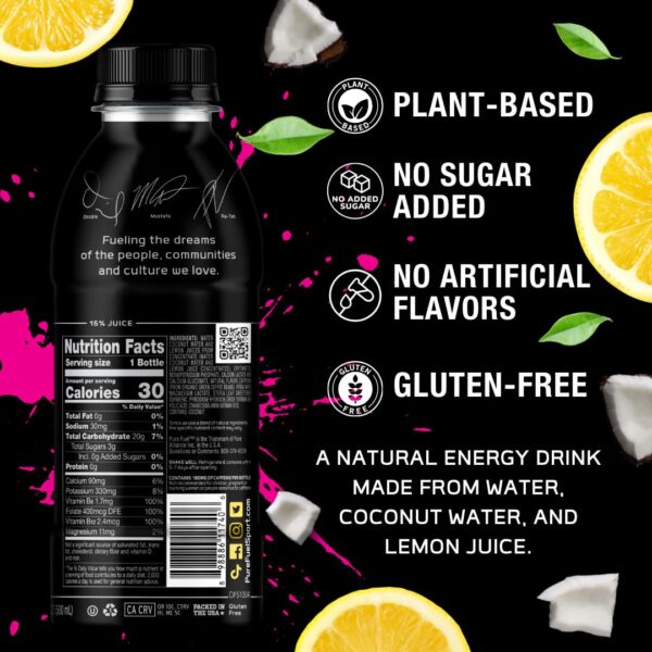 Pure Fuel Healthy Energy Drinks Limitless Lemonade - Sports Drinks - Plant Based - 180mg Natural Caffeine - 12pk x 16.9 fl oz