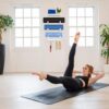 LSK Yoga Mat Holder Wall Mount, White Yoga Mats Storage Rack, Home Gym Storage with Metal Floating Shelf for Storing Fitness, Yoga Mat Rack with 5 Hooks for Hanging Foam Rollers and Resistance Bands