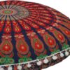 CRAFT KALA Mandala Floor Pillow Cushion Cover Seating Throw Cover Hippie Decorative Bohemian Ottoman Poufs Pom Pom Pillow Cases Boho Indian Cotton Living Room Yoga Home Décor (24" Round, Multi Mirchi)
