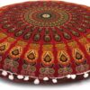 CRAFT KALA 32 Inch Large Hippie Boho Mandala Meditation Home Floor Pillow Cushion Pouf Cover Round Poufs Cover Bohemian Circle Floor Cushion Cover Case for Outdoor Yoga Living Room Decor (Red Mirchi)