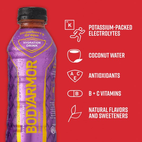 BODYARMOR Sports Drink Sports Beverage, Strawberry Grape, Natural Flavors With Vitamins, Potassium-Packed Electrolytes, No Preservatives, Perfect For Athletes, 16 Fl Oz (Pack of 12)